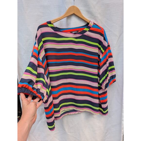 Project Runway Womens Neon Striped Handkerchief Hem Top Blouse Sz M oversized - Picture 4 of 5